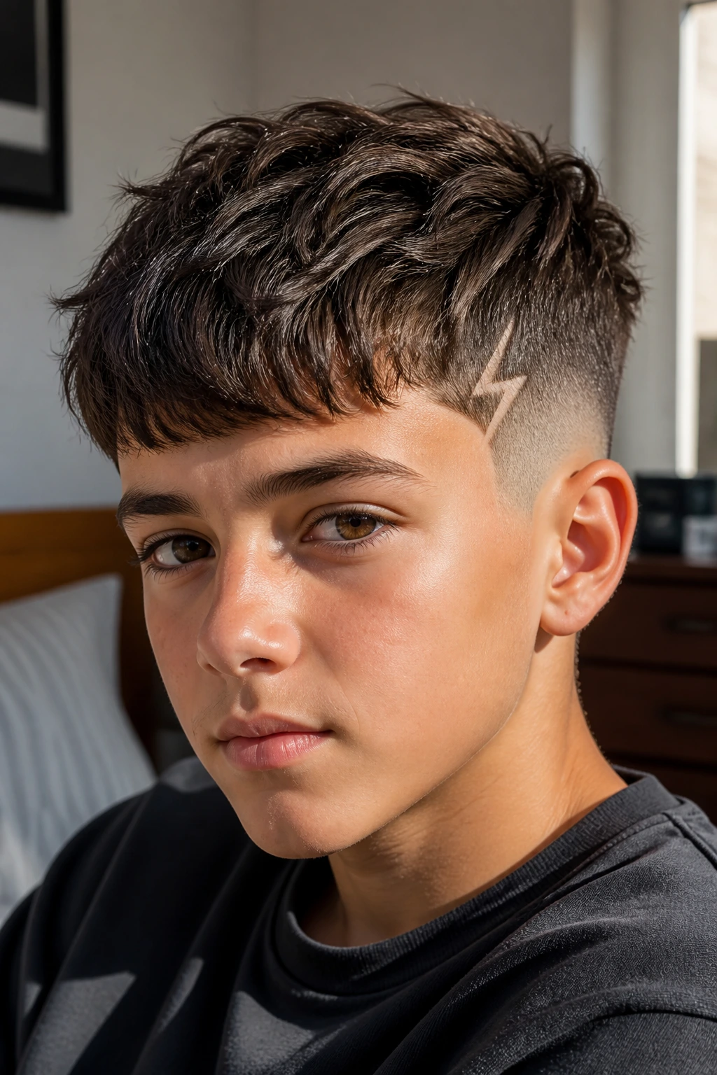 Boy with textured crop and bolt fringe