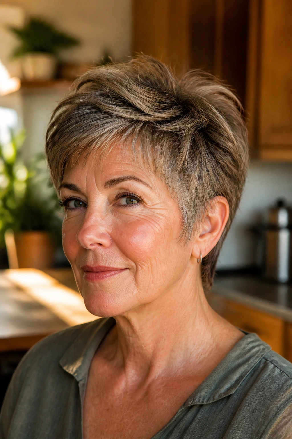 Close-up portrait of a real woman with textured crop for coarse hair