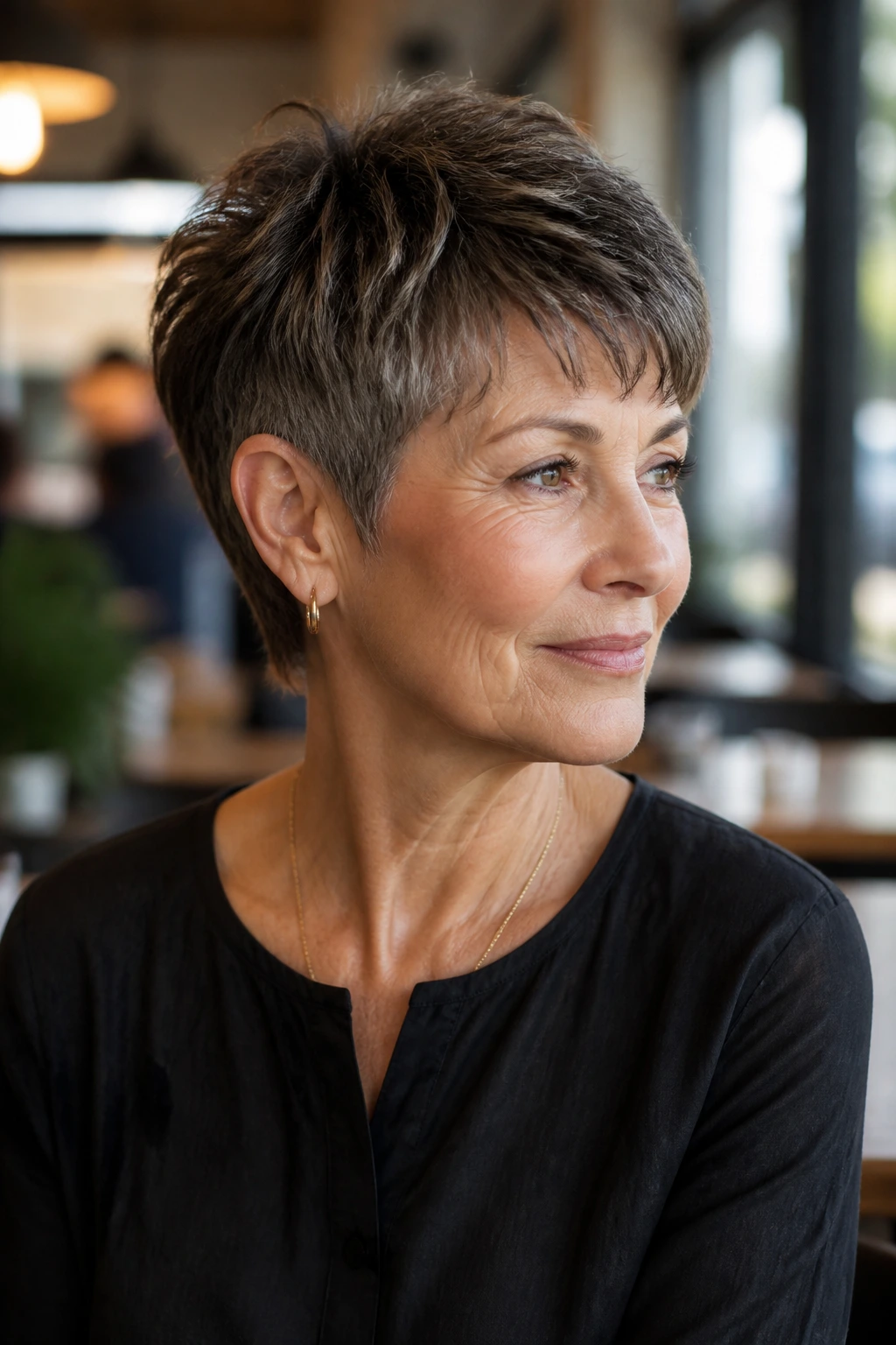 Portrait of a real woman with an ear-grazing textured crop