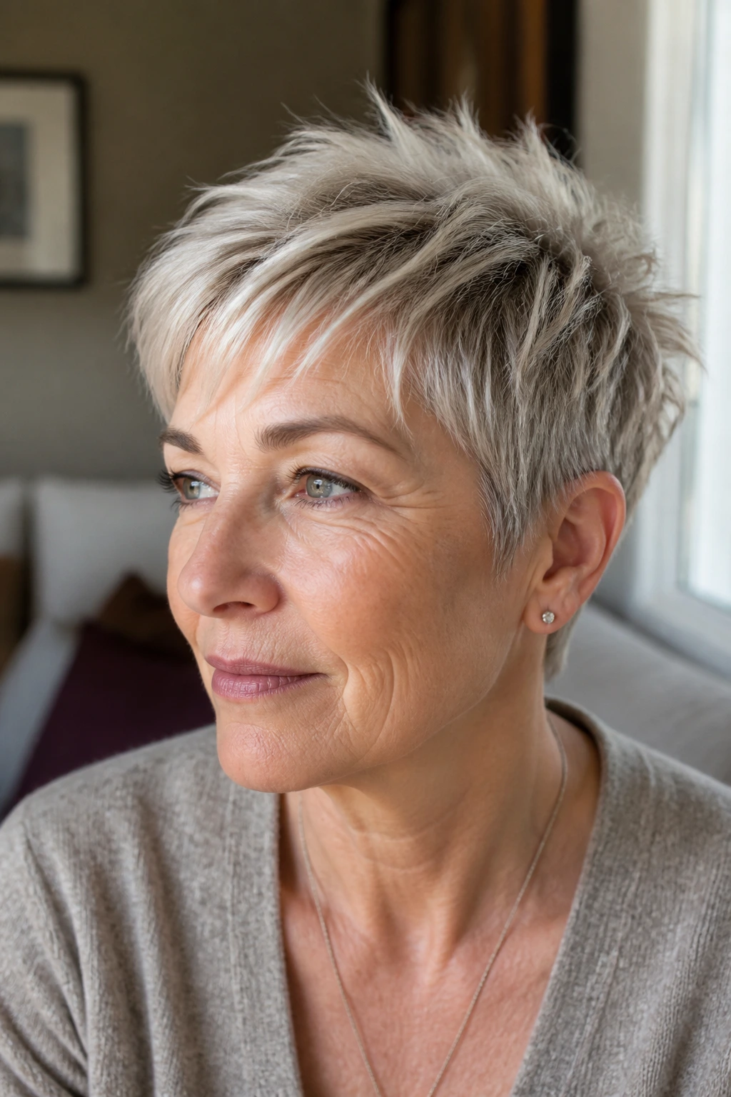 Close-up of a real woman's textured crop for fine hair with lift at the crown