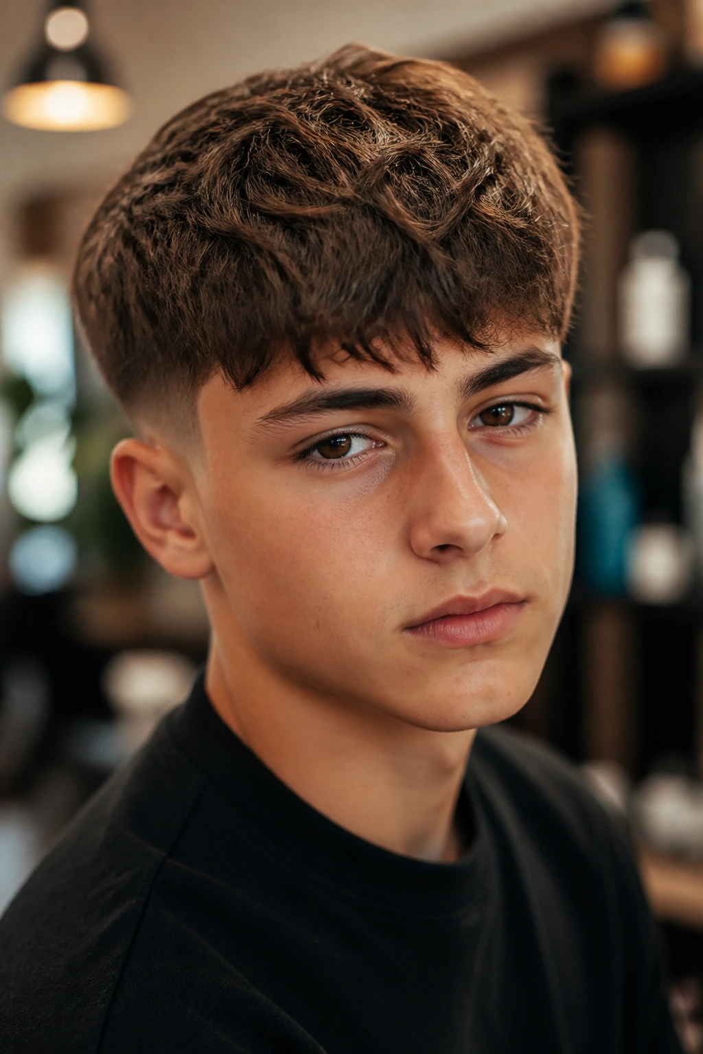 Boy with textured crop and soft fringe showing wave texture