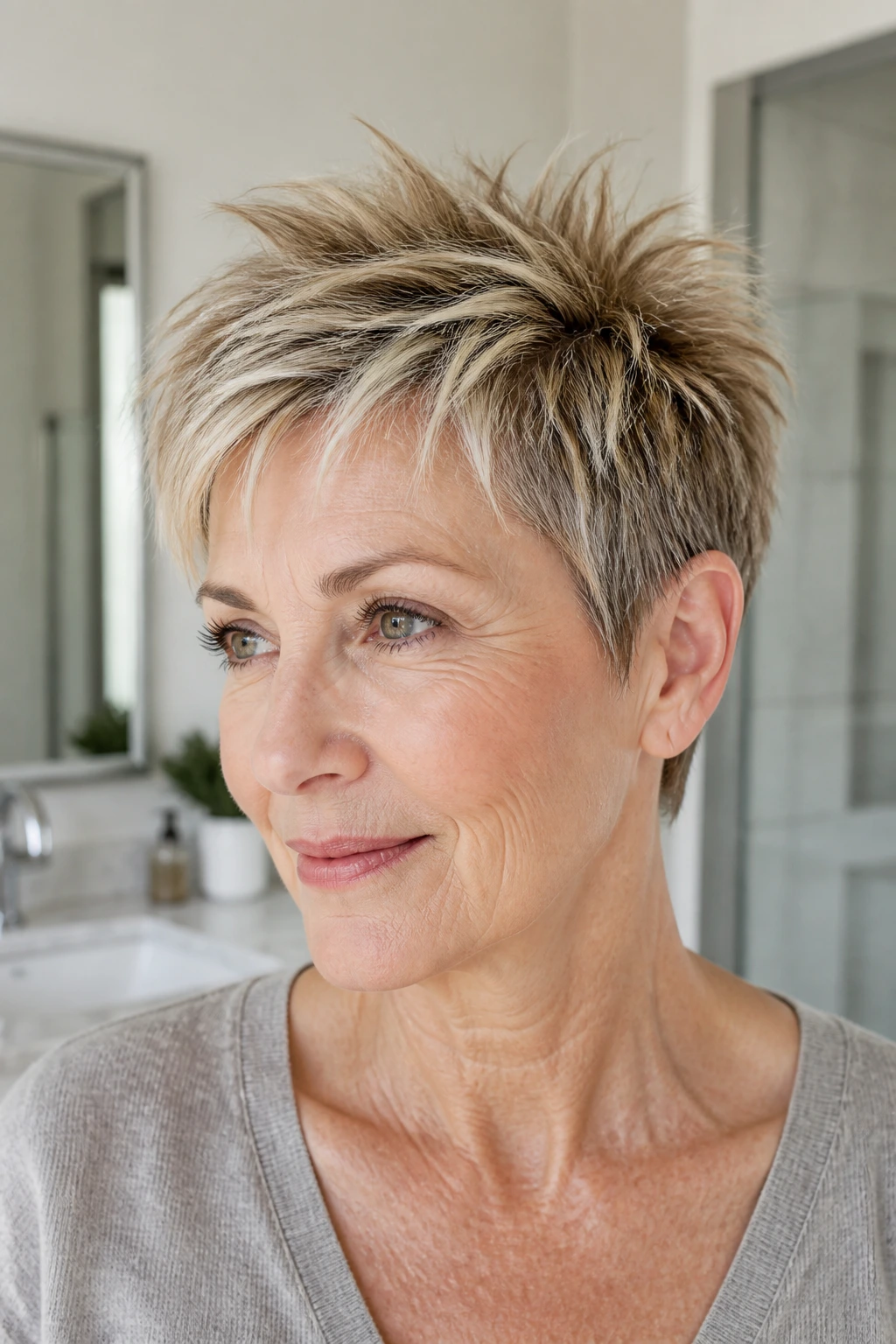 Portrait of a real woman with textured crop and piecey crown