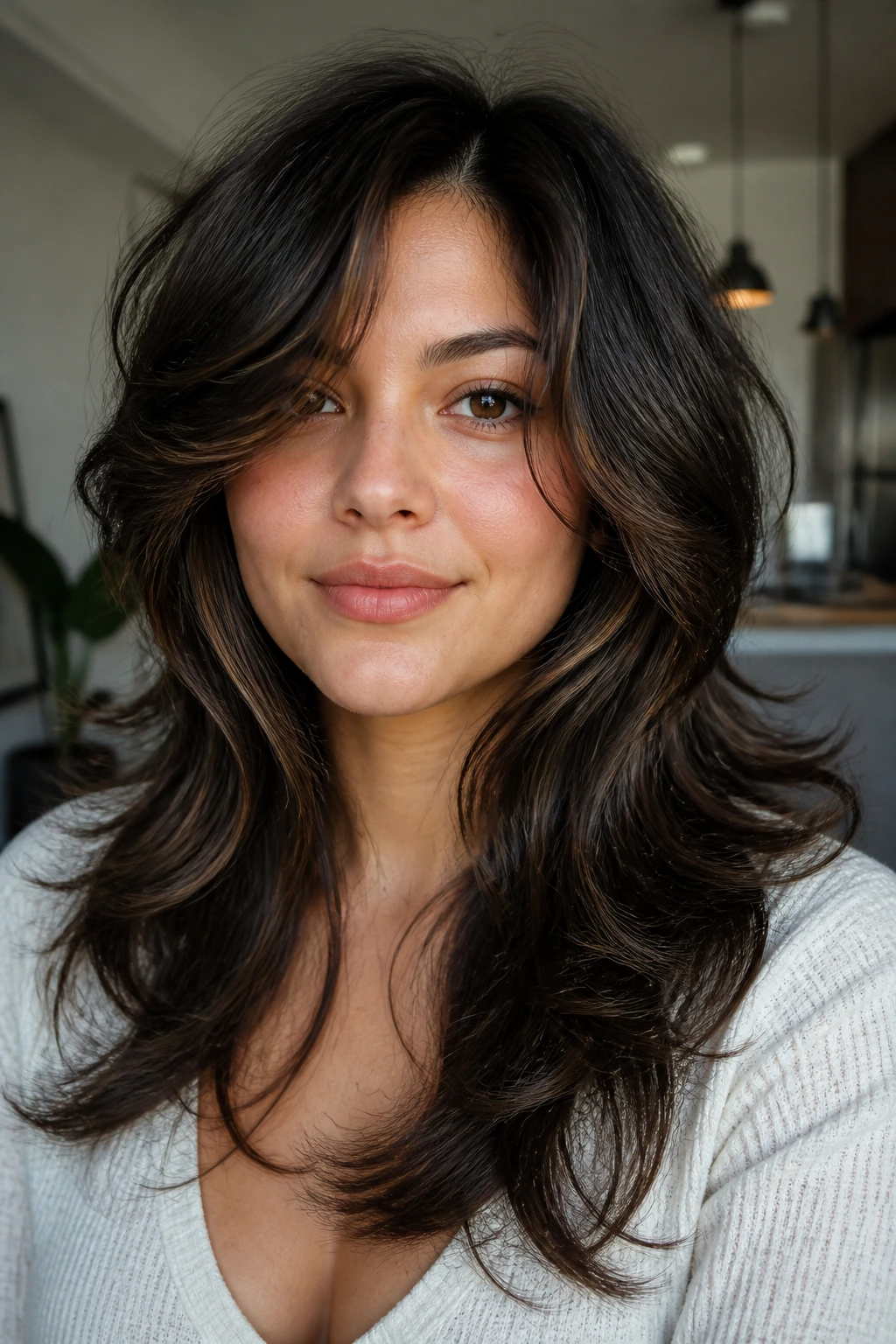 Portrait of a real person with textured layers showing movement in hair