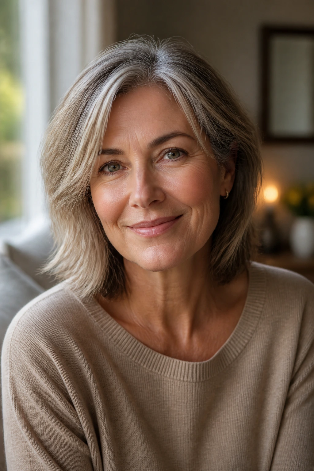 Portrait of a real woman with a texture-heavy weekend haircut