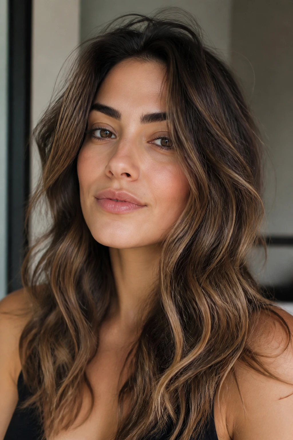 Portrait of person with thick straight hair and lasting beachy waves