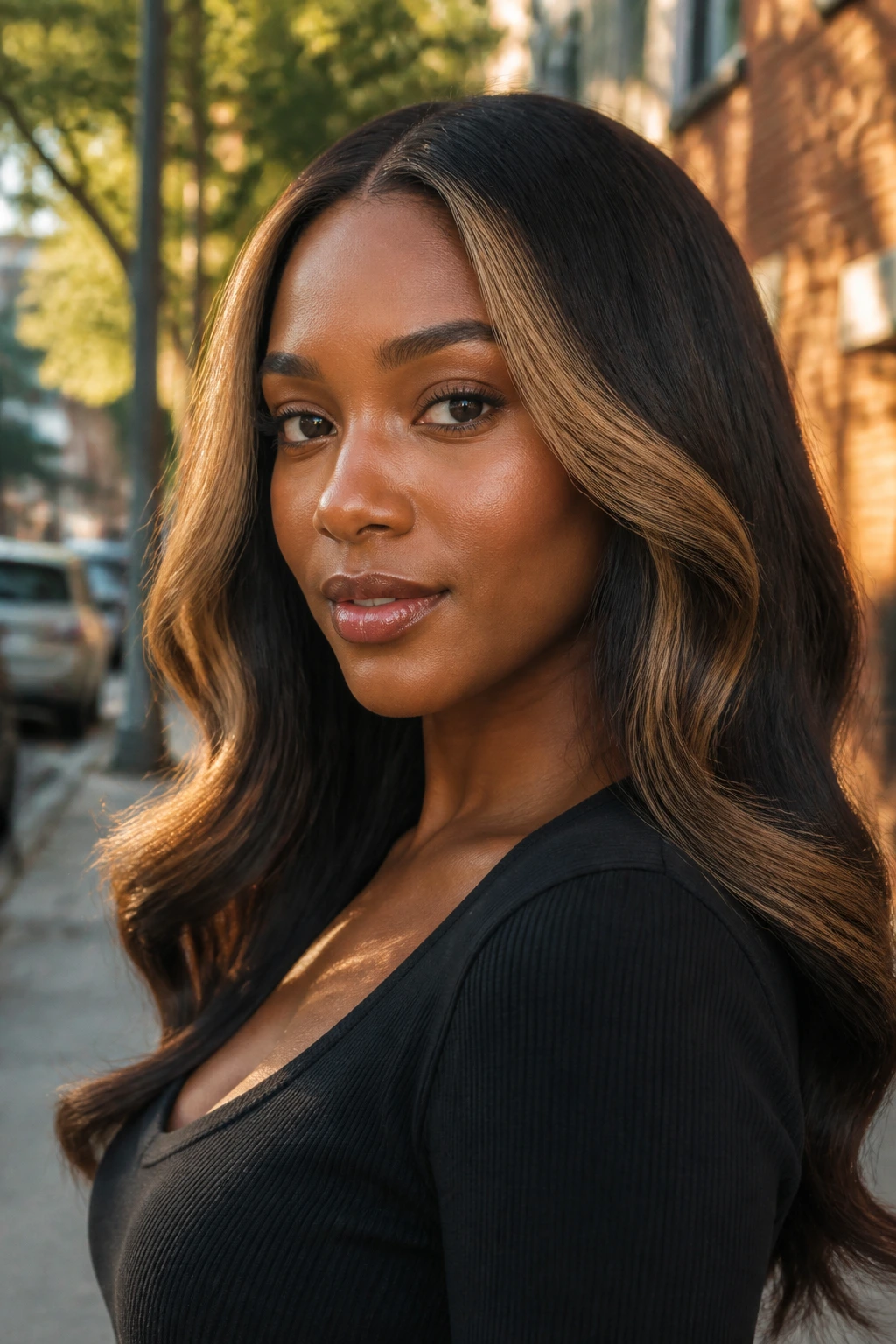 Portrait with toasted almond face-frame highlighting around the face