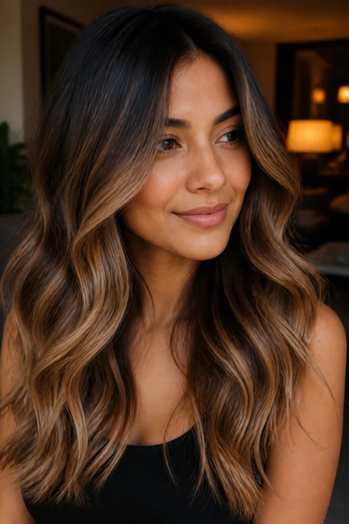 18 Caramel Balayage for Medium Skin Tones with Beachy Waves