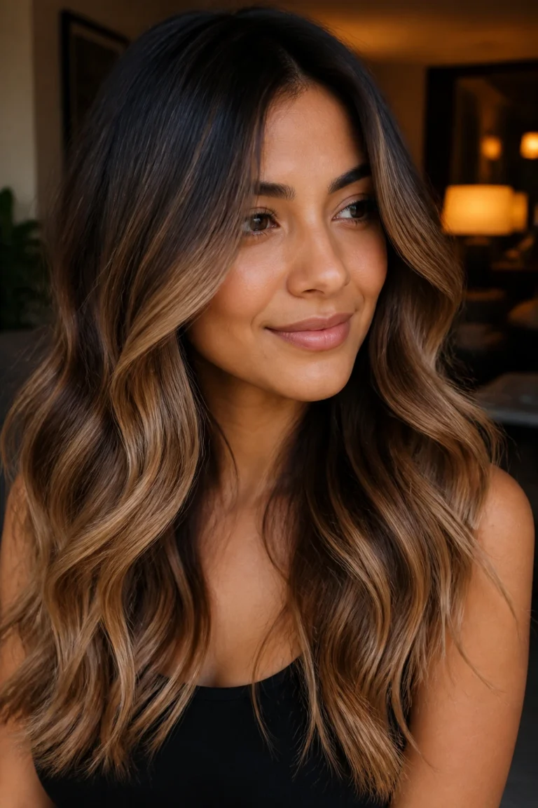 18 Caramel Balayage for Medium Skin Tones with Beachy Waves