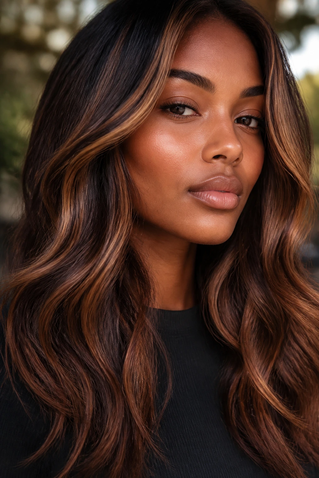 Close-up of toasted cinnamon ribbons in hair on a real person