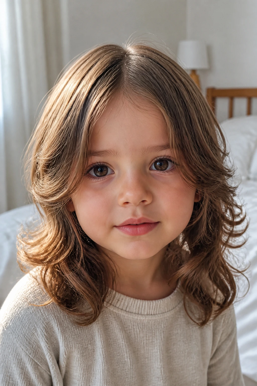 Toddler portrait showing feathered layers and a center part with soft waves