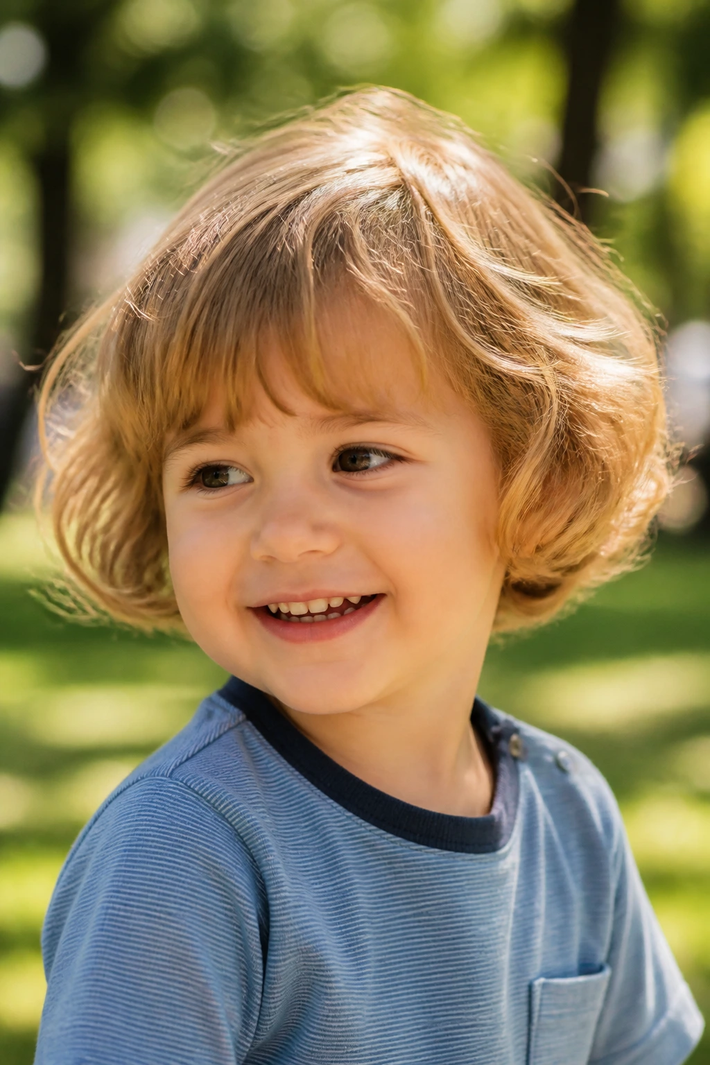 Close-up of a real toddler showing ear-length pageboy with gentle wave and rounded back