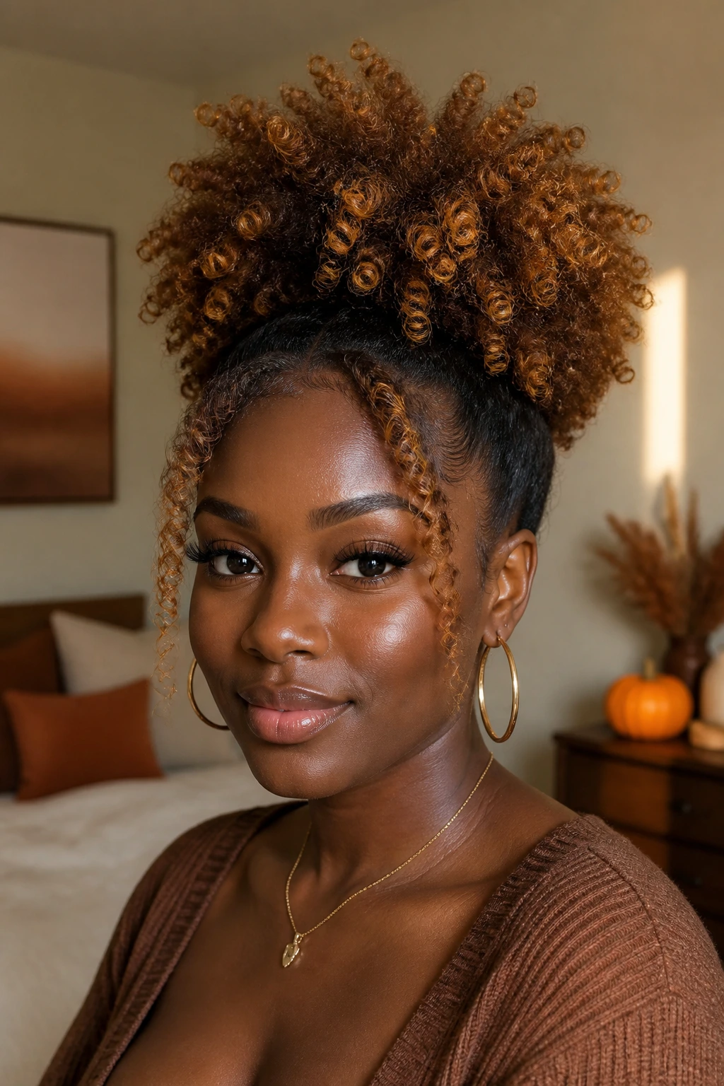 Real woman with toffee high puff hairstyle
