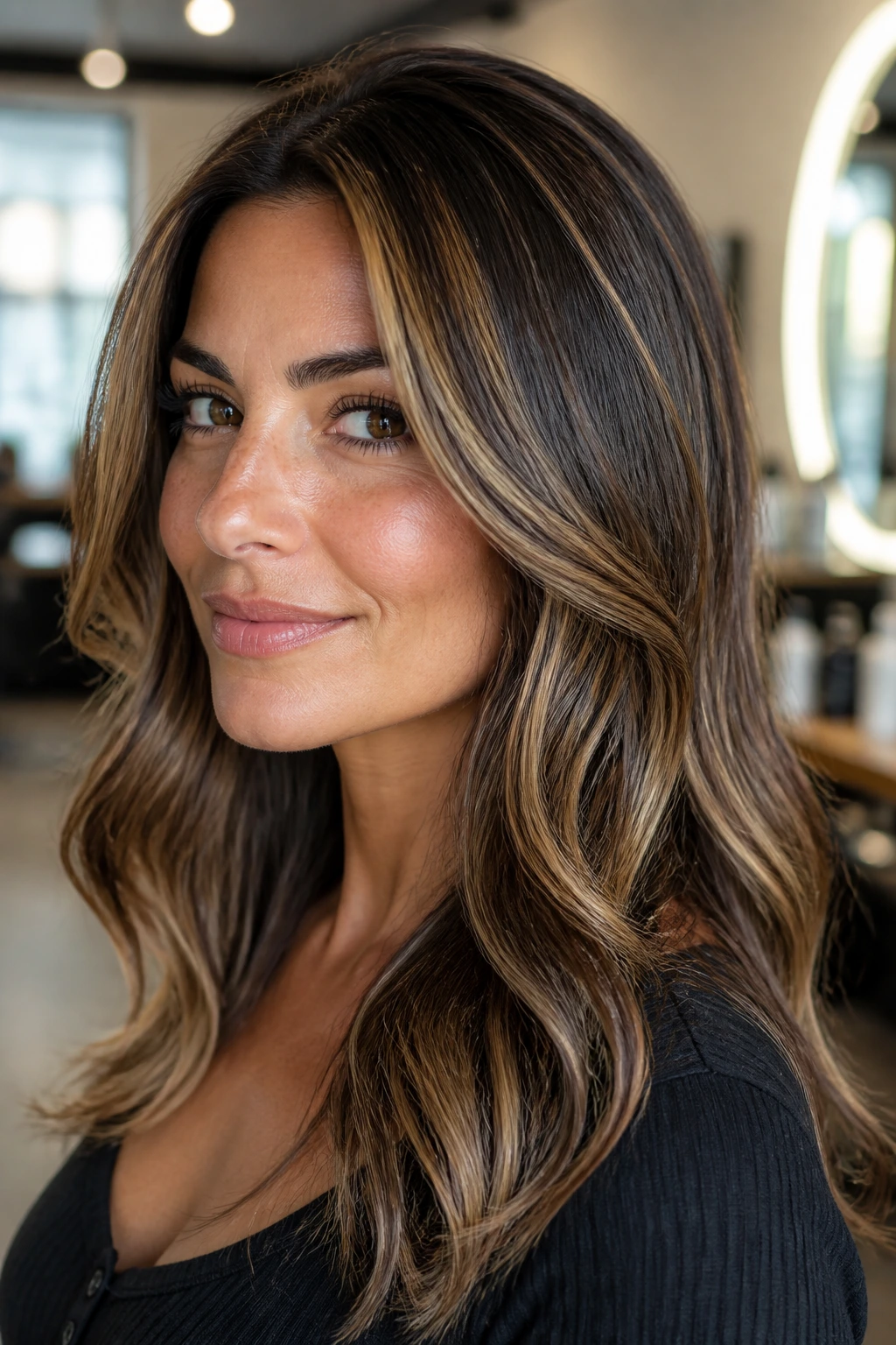 Portrait showing warm olive undertones and cooler tones in hair