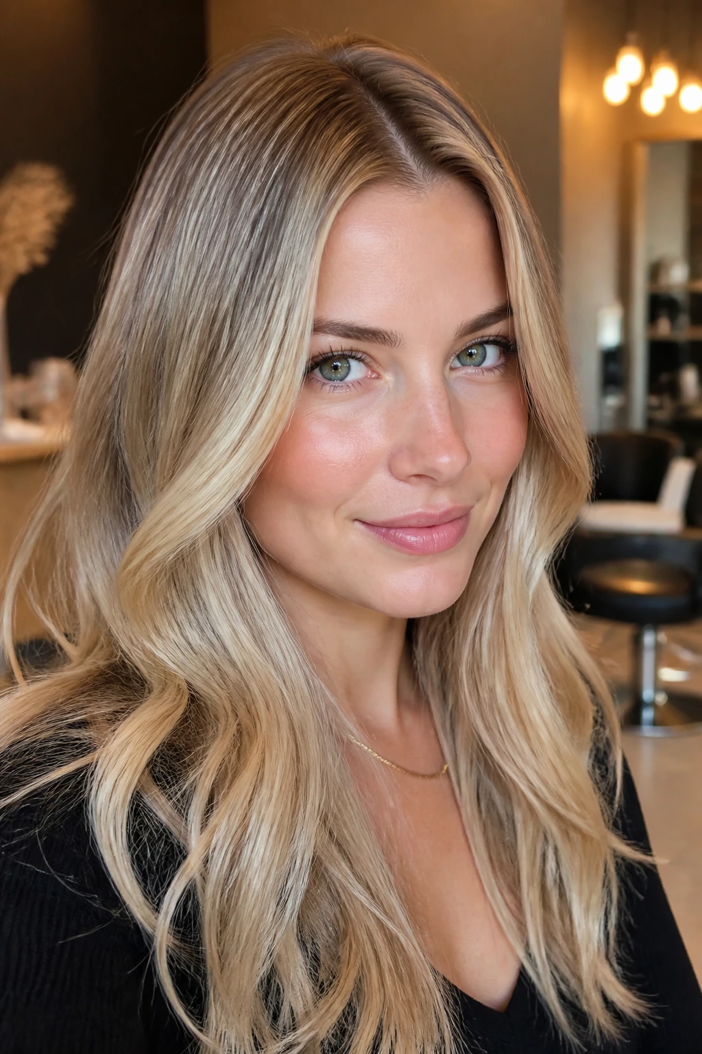 Portrait of person with fresh gloss and soft root shadow