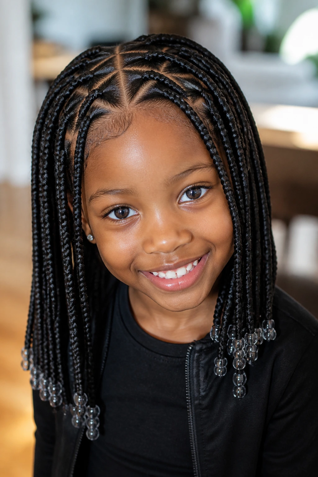 Close-up of a child with triangle-part box braids