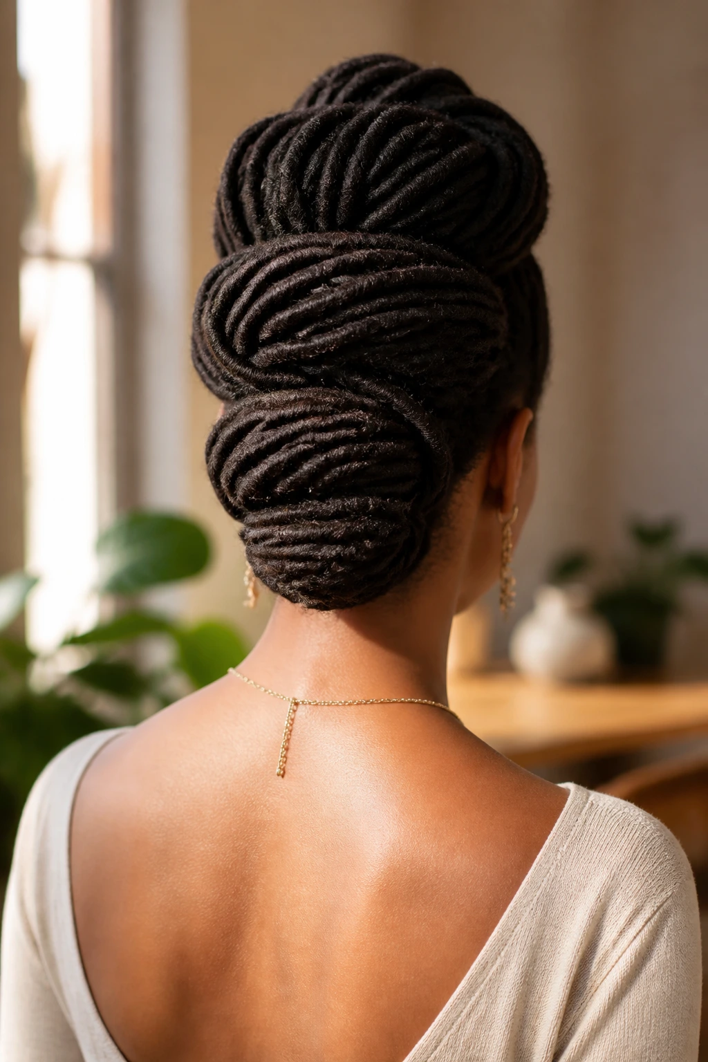 Back view of triple-loop updo