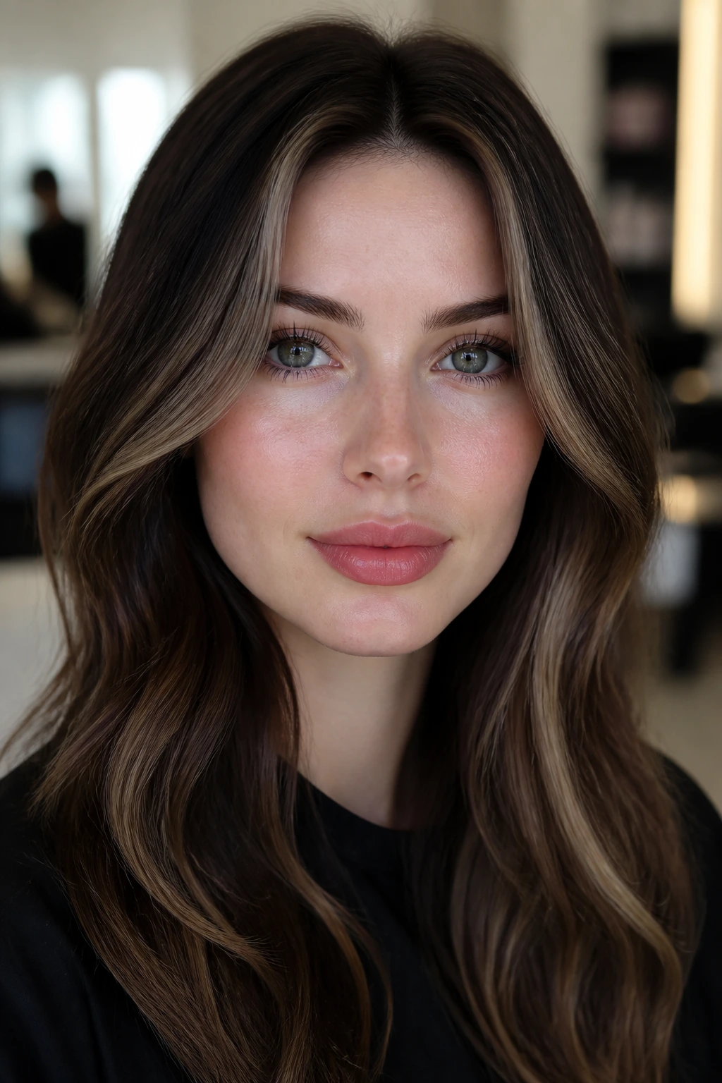 Close-up of truffle ribbons framing the face with deep brown tones