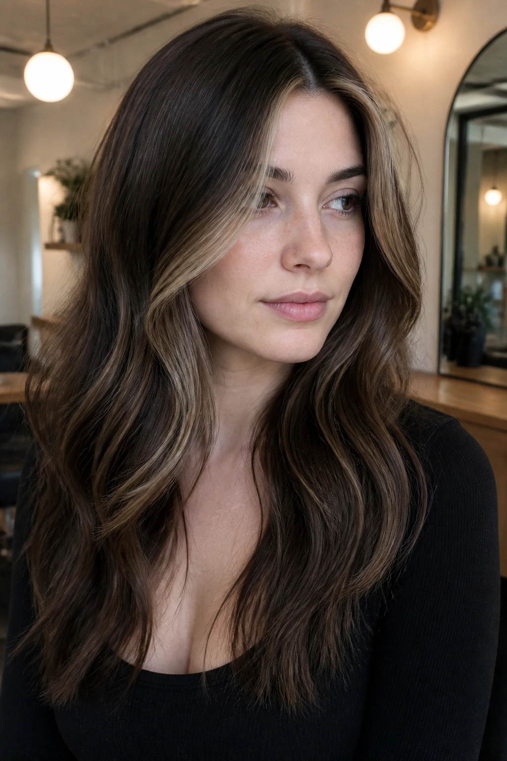 Close-up portrait showing truffle root melt with bright front framing the face.