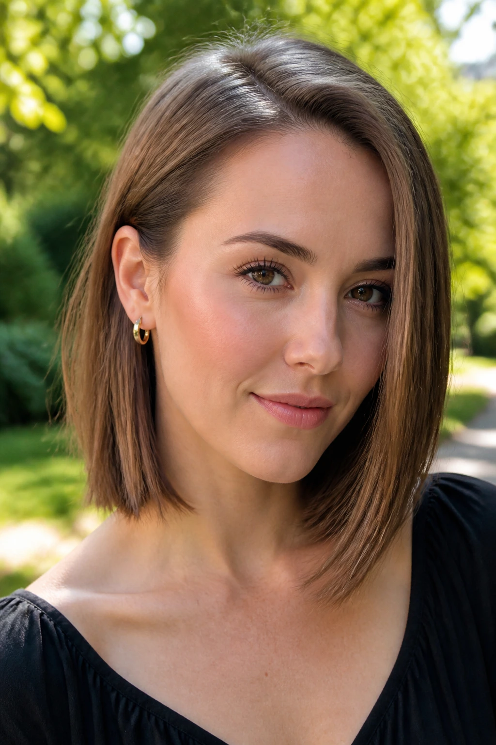 Close-up portrait of a real woman with a Tucked-Behind-the-Ear Lob showing one ear tucked