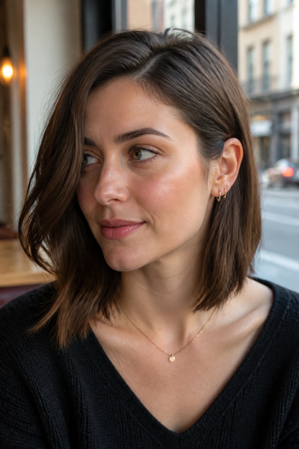 Close-up of a woman with tucked-behind-the-ear lob showing a clean line along the cheek