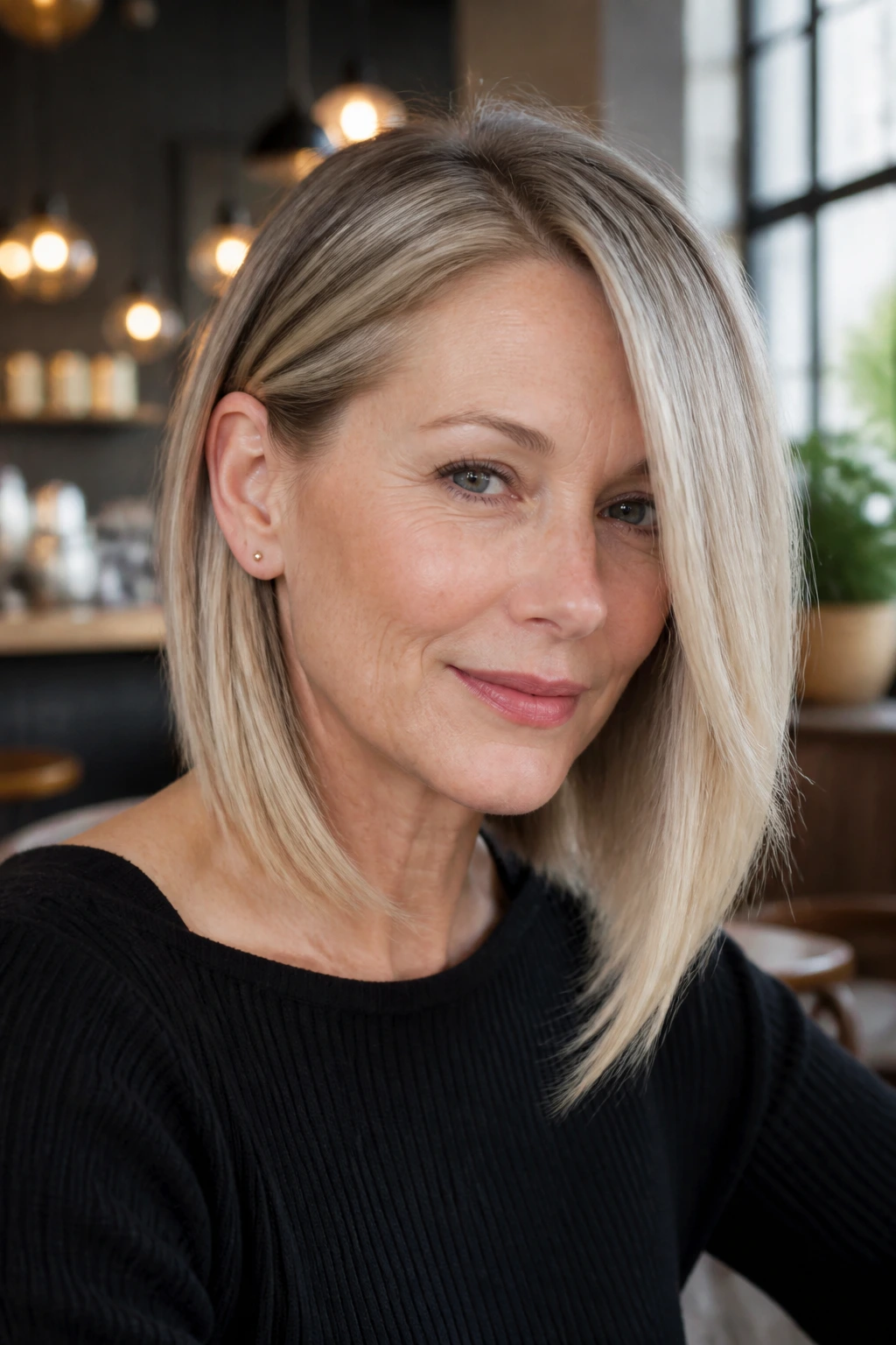 Real woman with tucked-behind-ear lob showcasing jawline