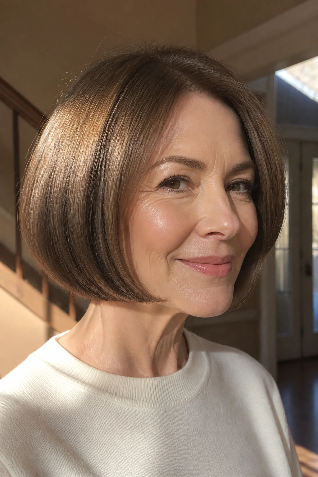 Portrait of a real woman with tucked-under classic bob
