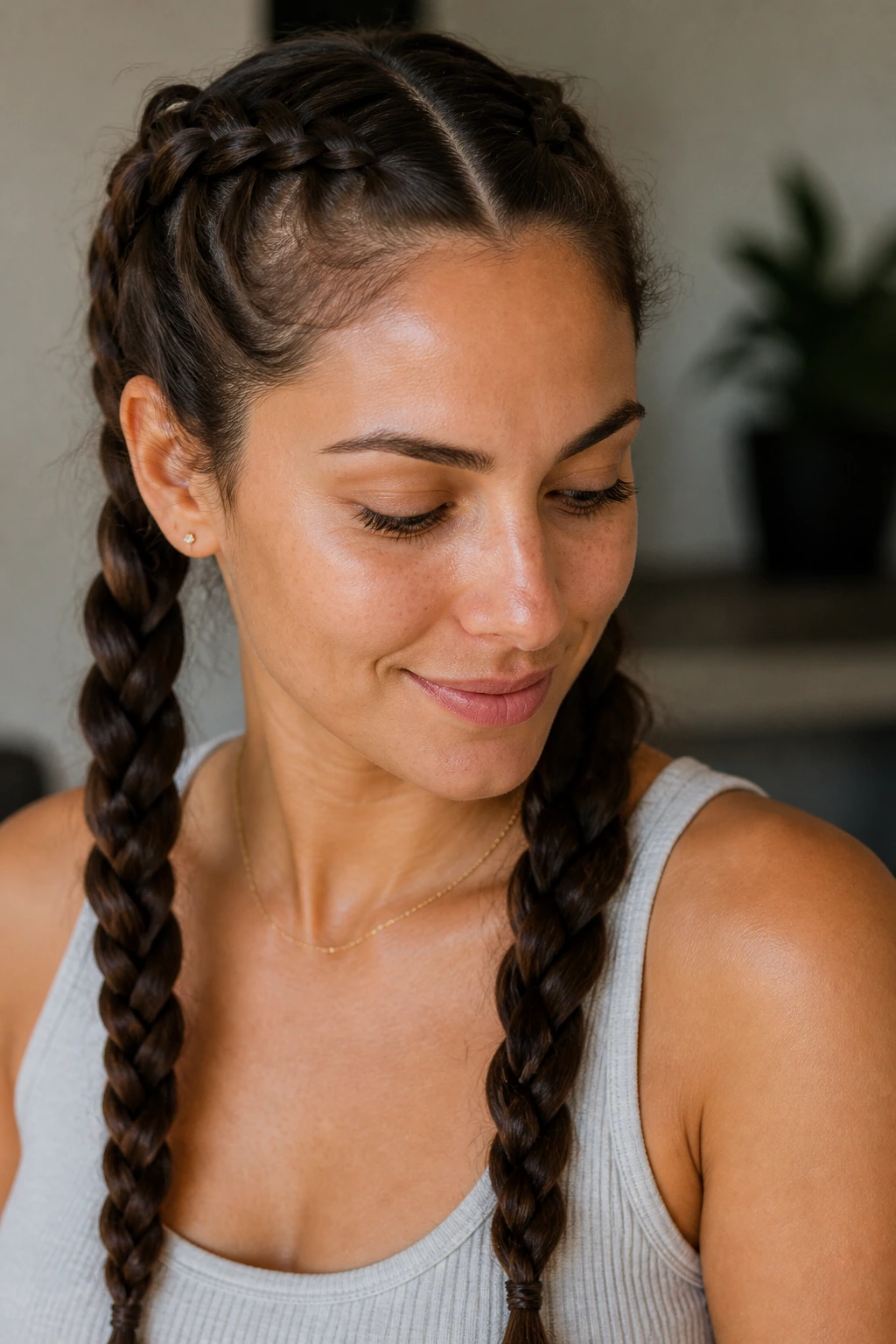 Close-up of twin braids showing balanced pair