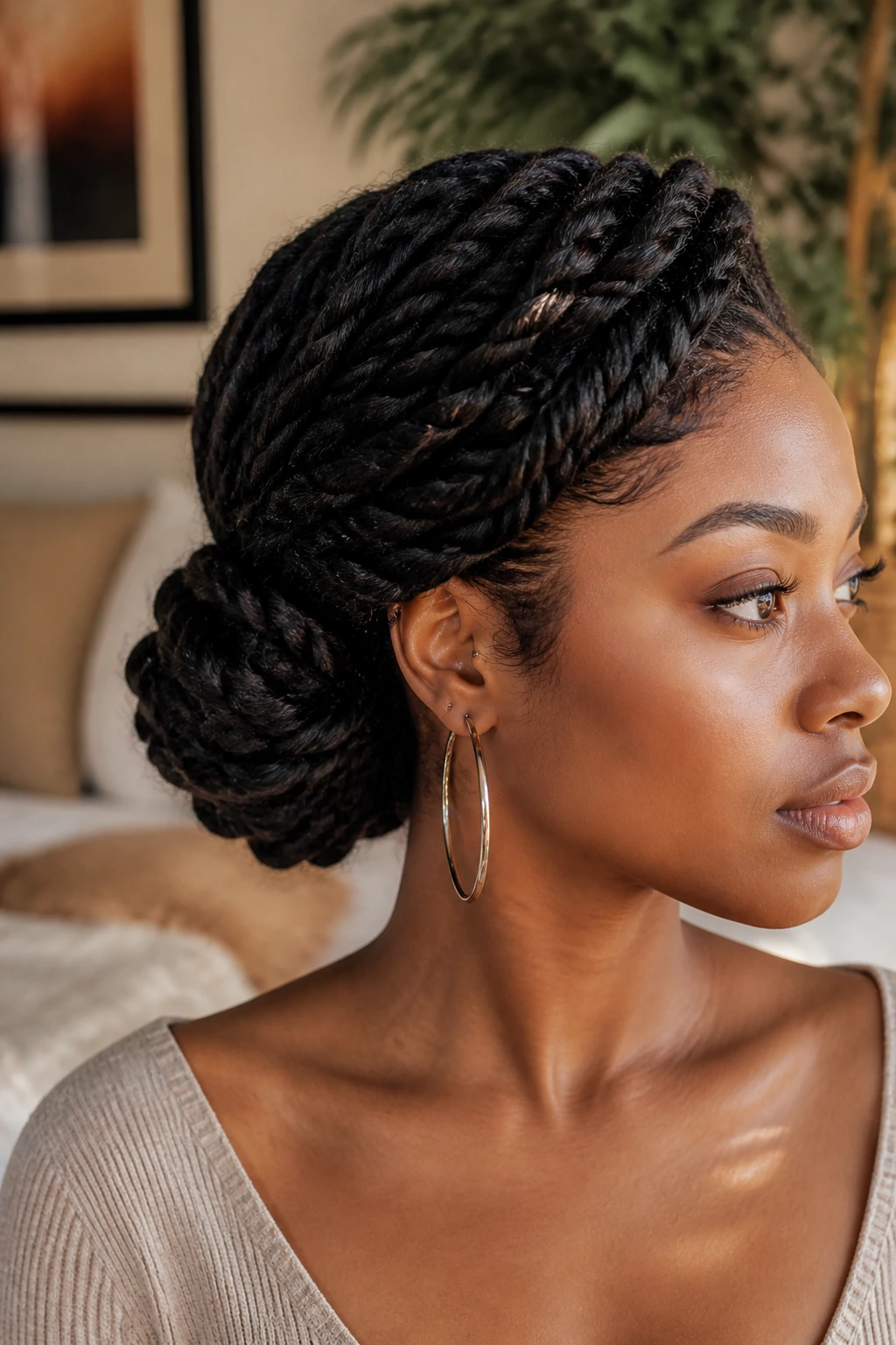 Real woman with side-swept twist chignon