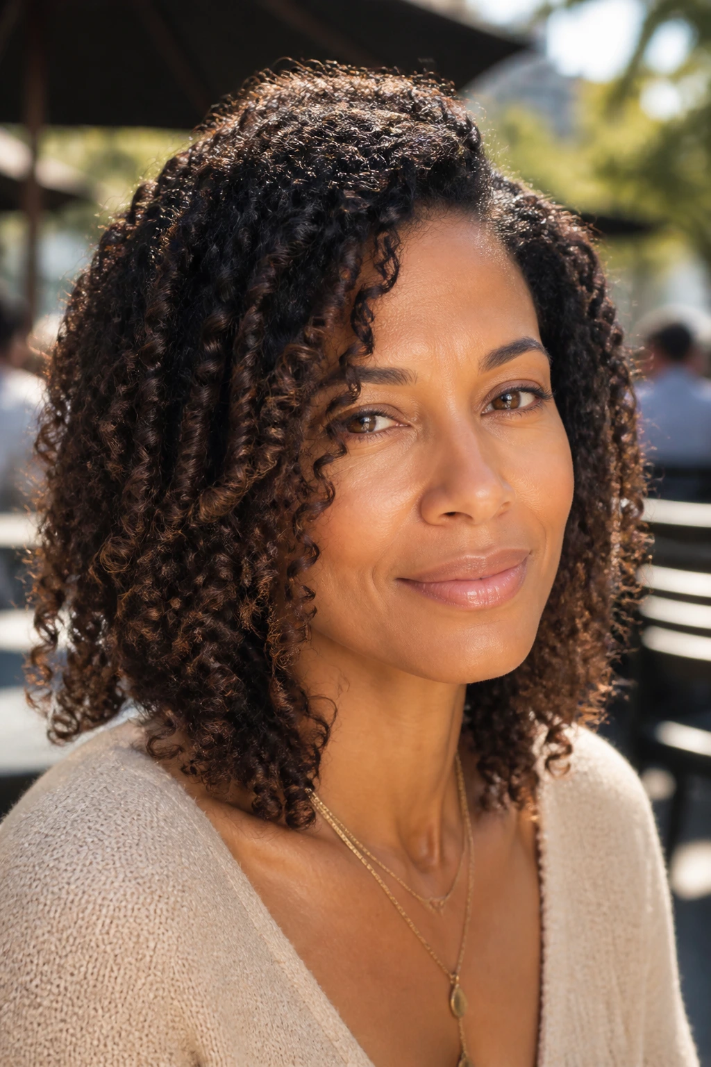 Close-up of a real woman with a twist-out and soft separation