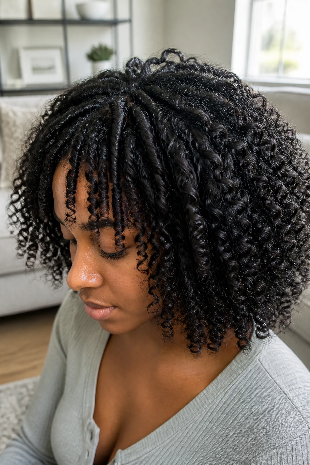 Twist-out blend with weave pieces on a real person's head