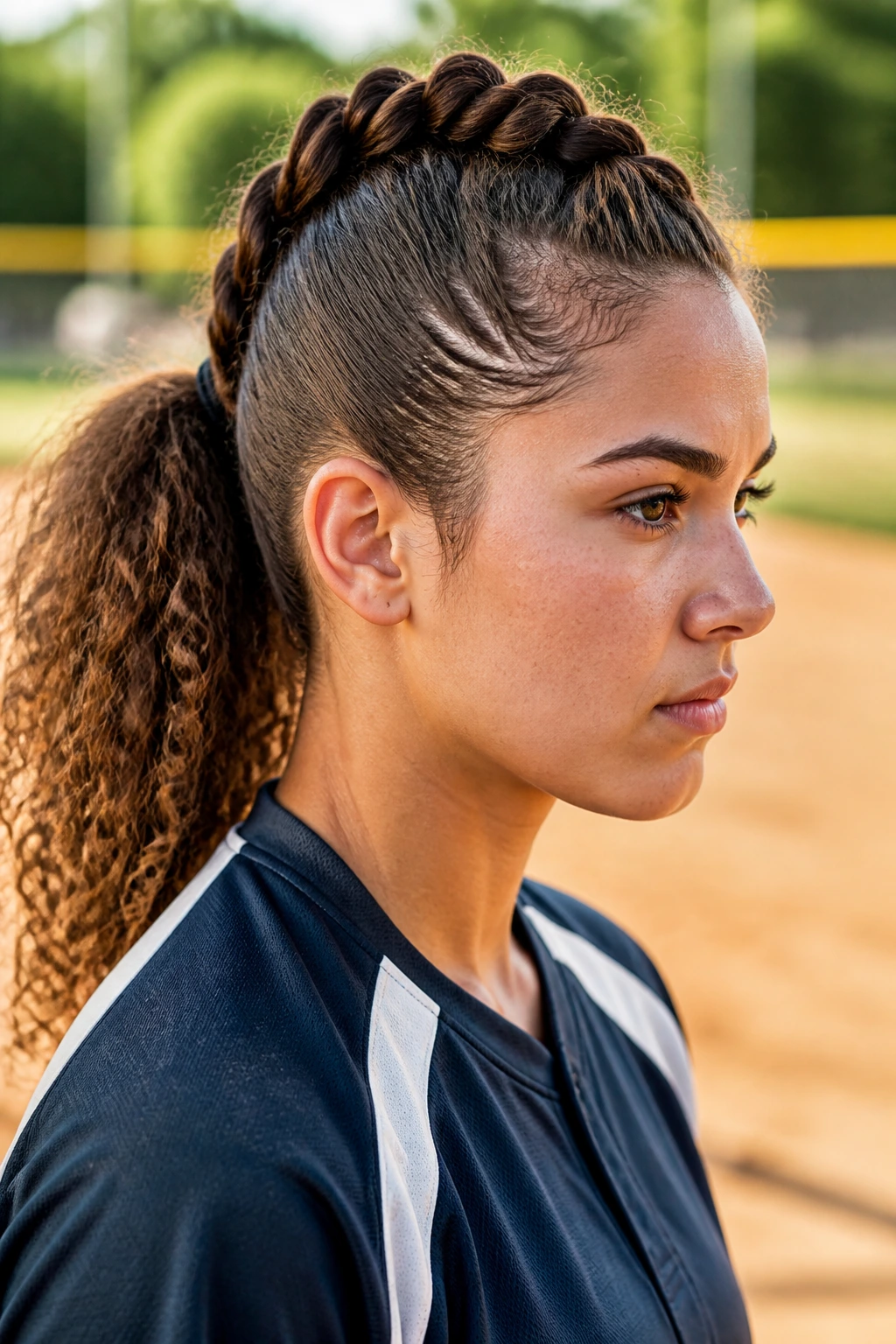 Portrait of athlete with twisted Mohawk ponytail