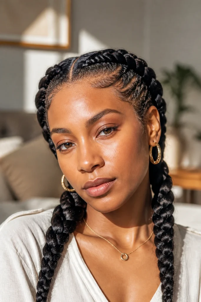 22 Two Braids for Natural Hair and Square Faces