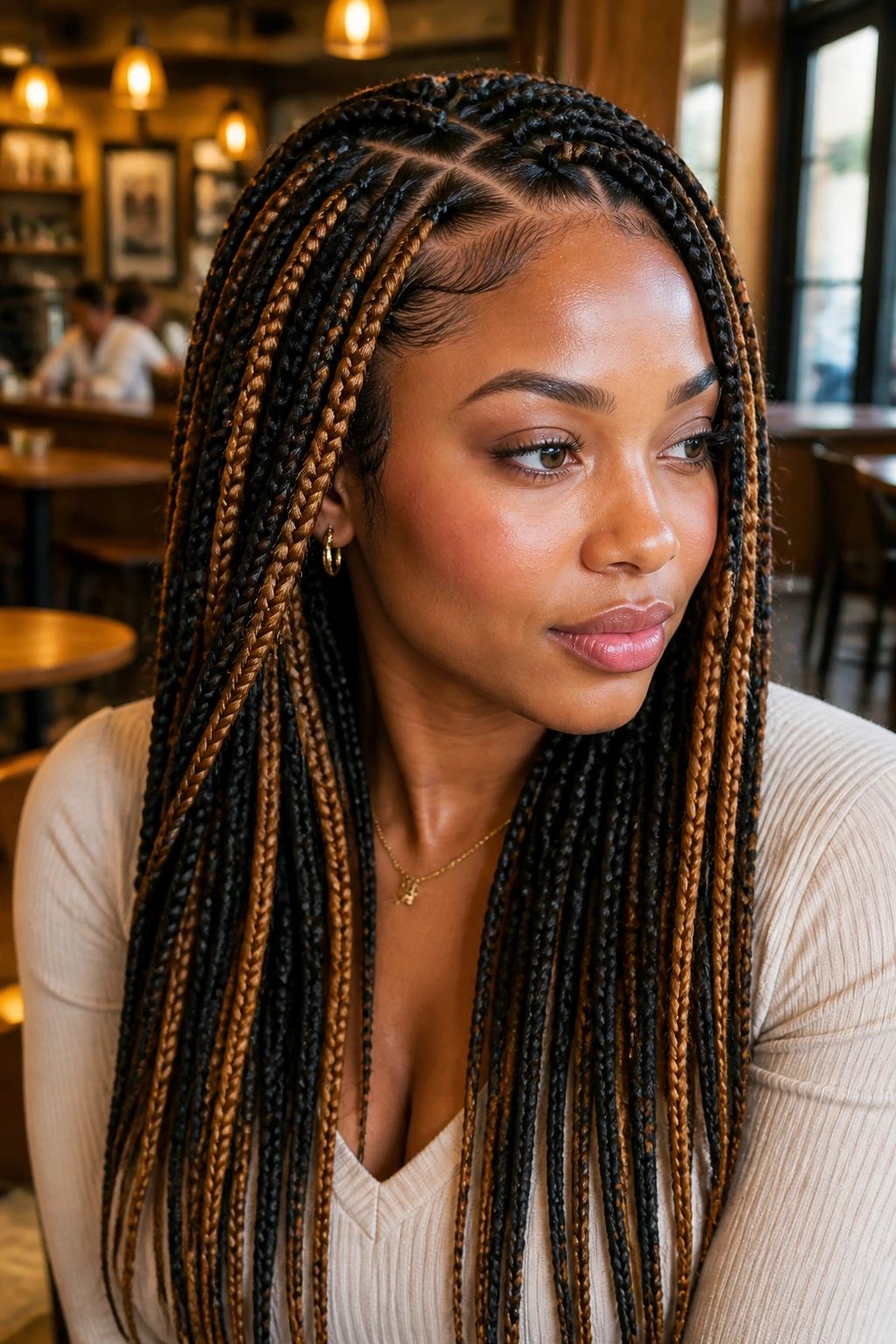 Real woman with two-tone color-block braids