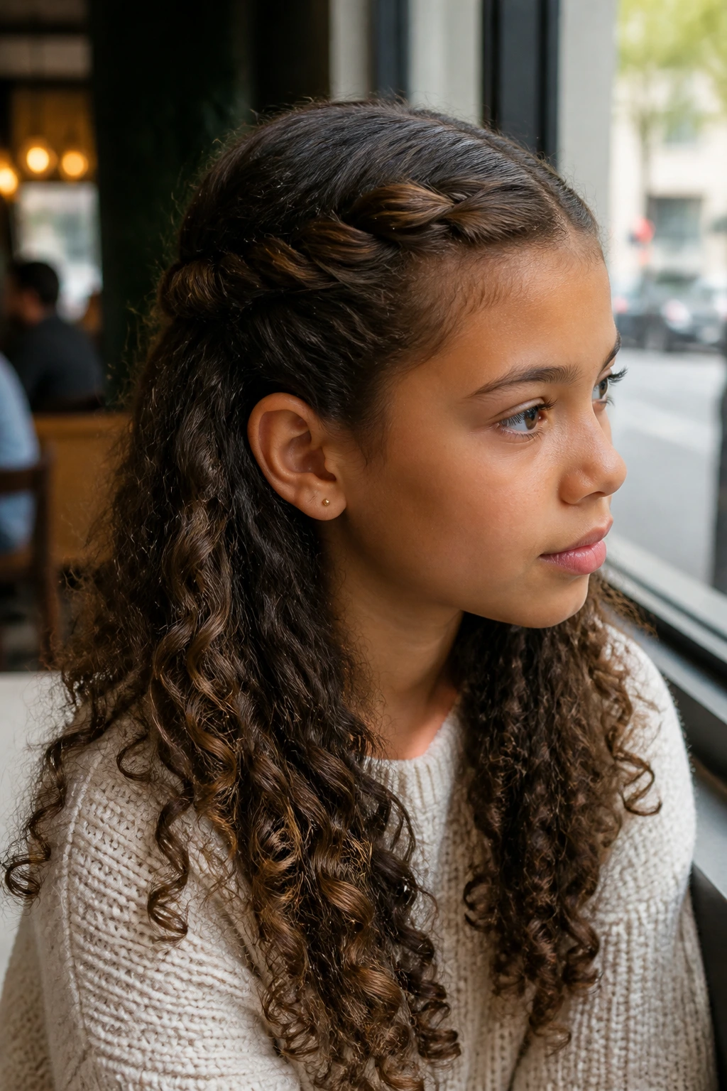 Portrait of a girl with two-twist half-up hairstyle