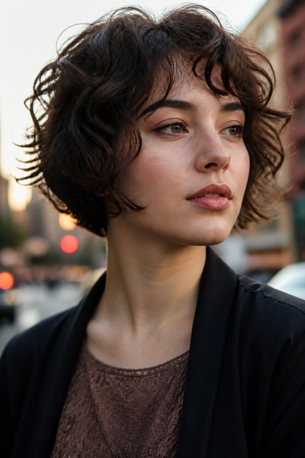 Close-up portrait of a real person with two wide-point haircuts at cheek and jaw