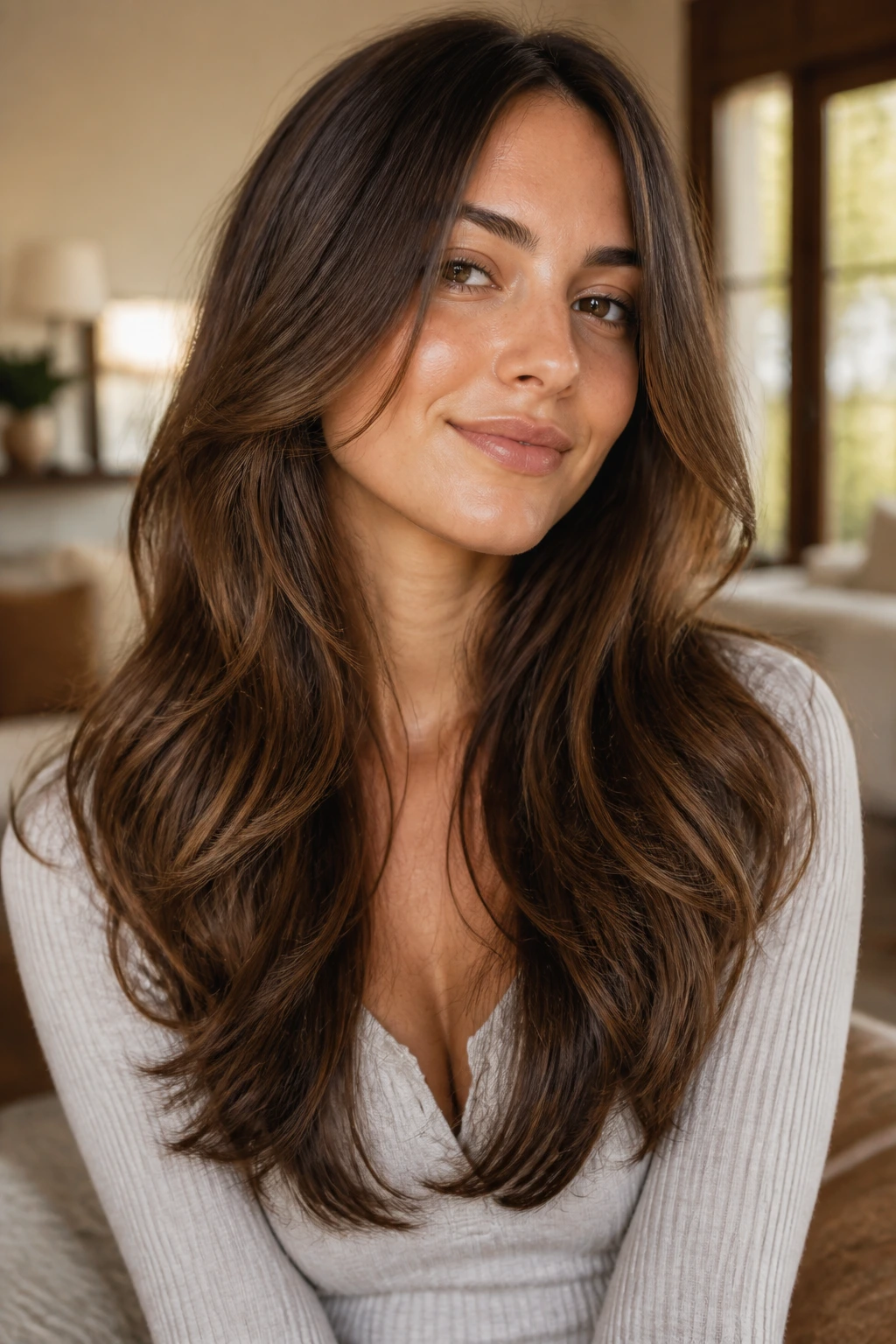 Close-up of a real person with a U-cut and soft ends