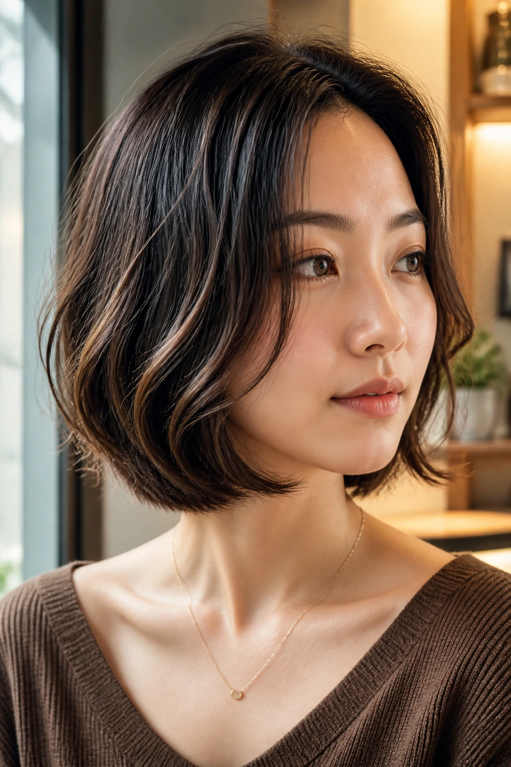 Close-up portrait of a real woman with a U-Shape Bob showing a soft curved silhouette