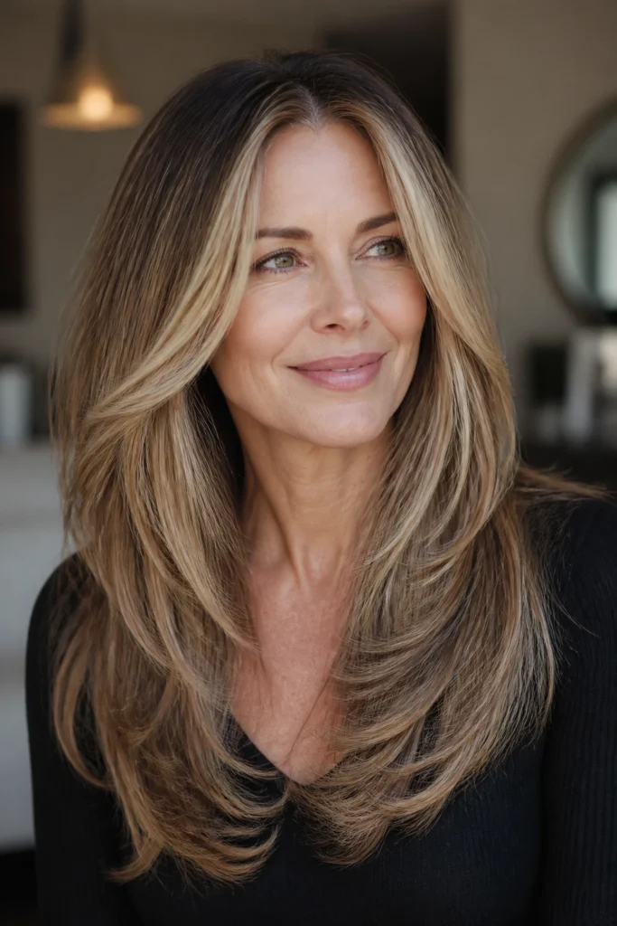 22 Long Fine Hairstyles for Women Over 40 with Babylights