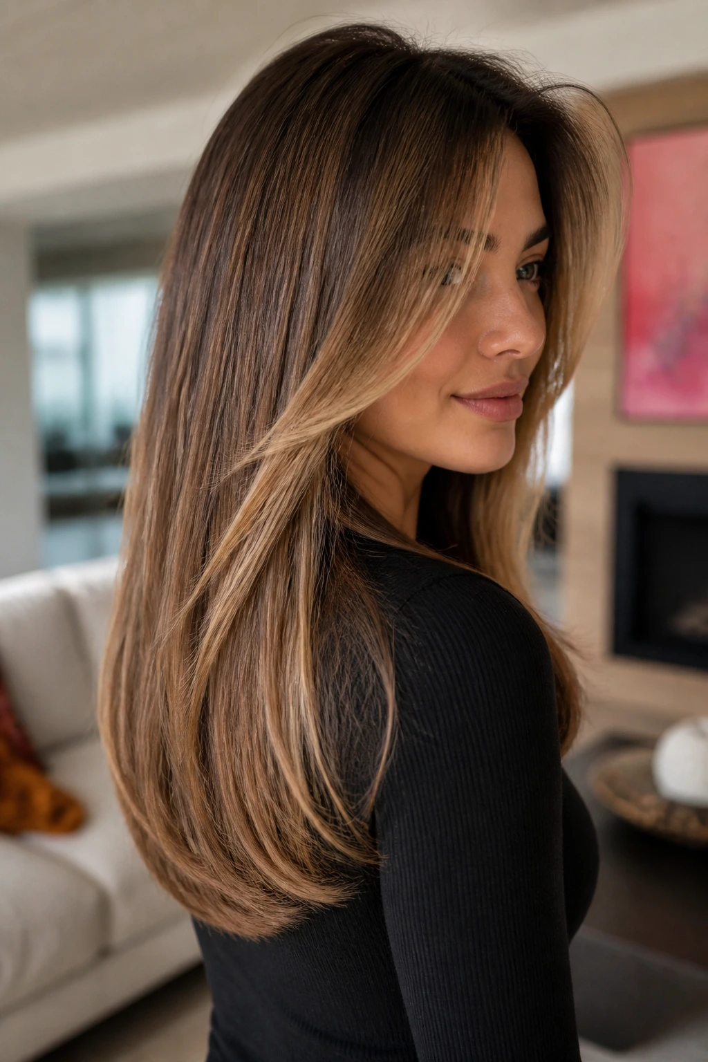 Close-up of a real woman with U-shaped back and front bend in hair