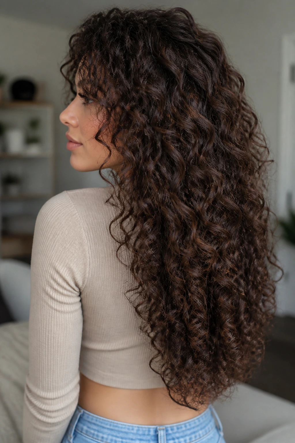 Close-up of U-shape haircut with hidden interior separation on a real woman.