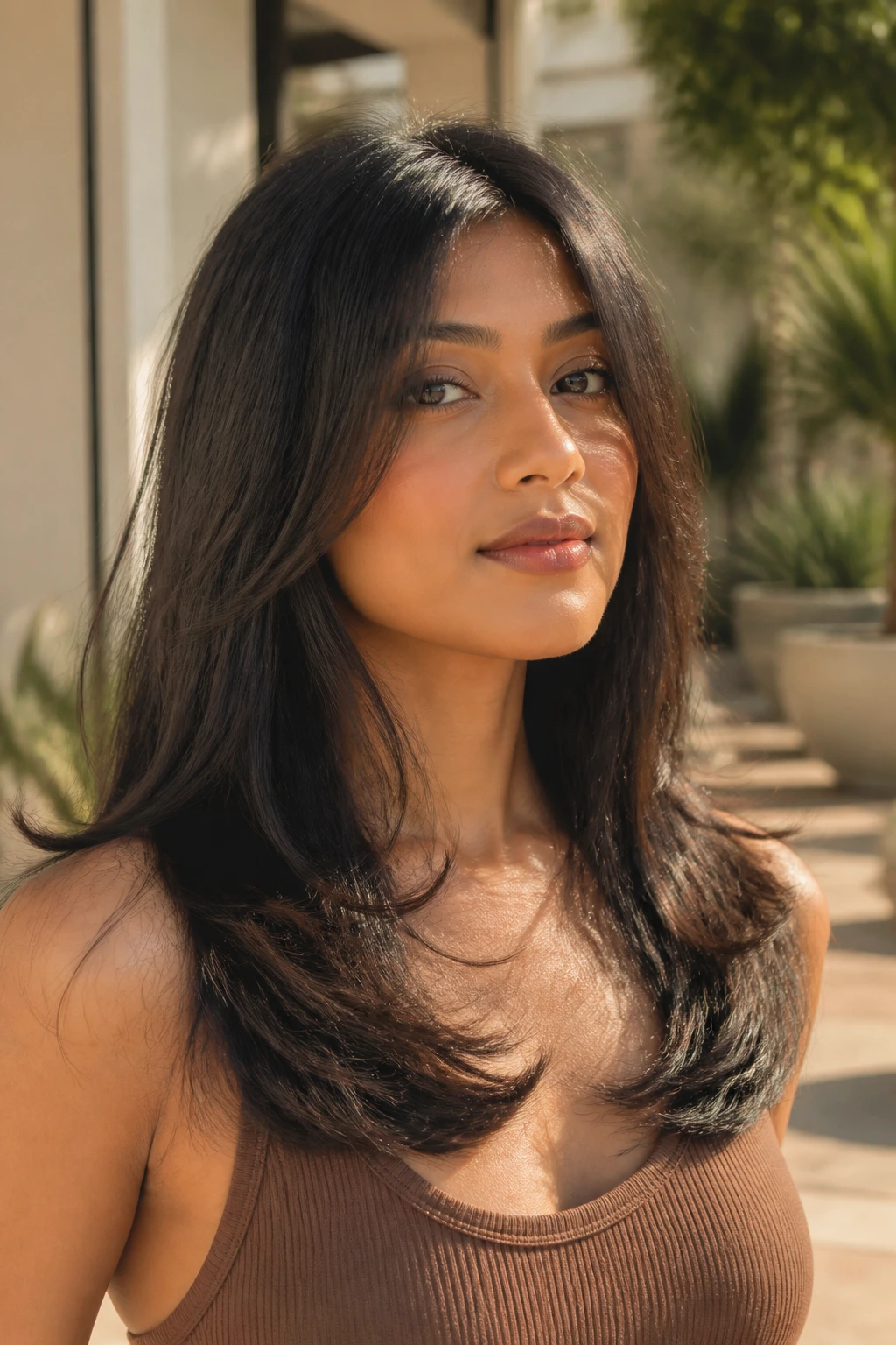 Portrait of a real person showing U-shaped layers with a rounded perimeter.
