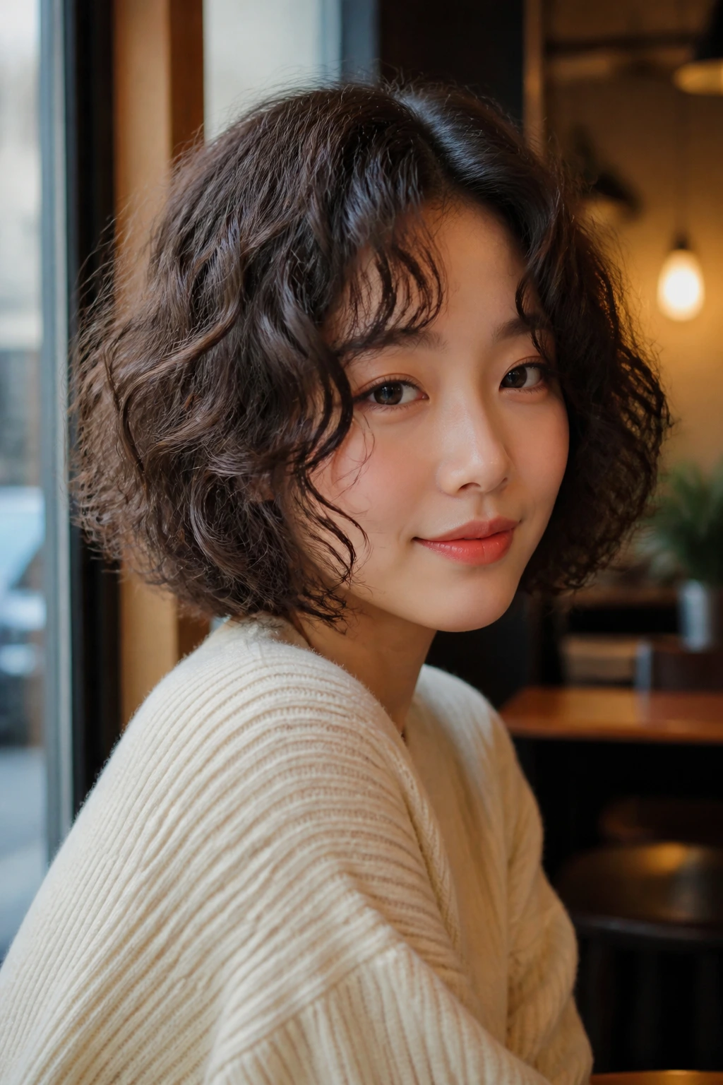 Close-up of a real woman with a U-shaped bob showing a soft curved perimeter.