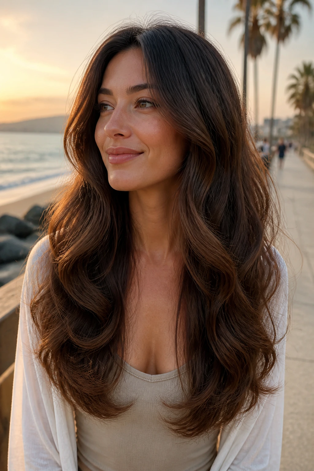 Portrait of real person with a U-shaped cut and big soft waves