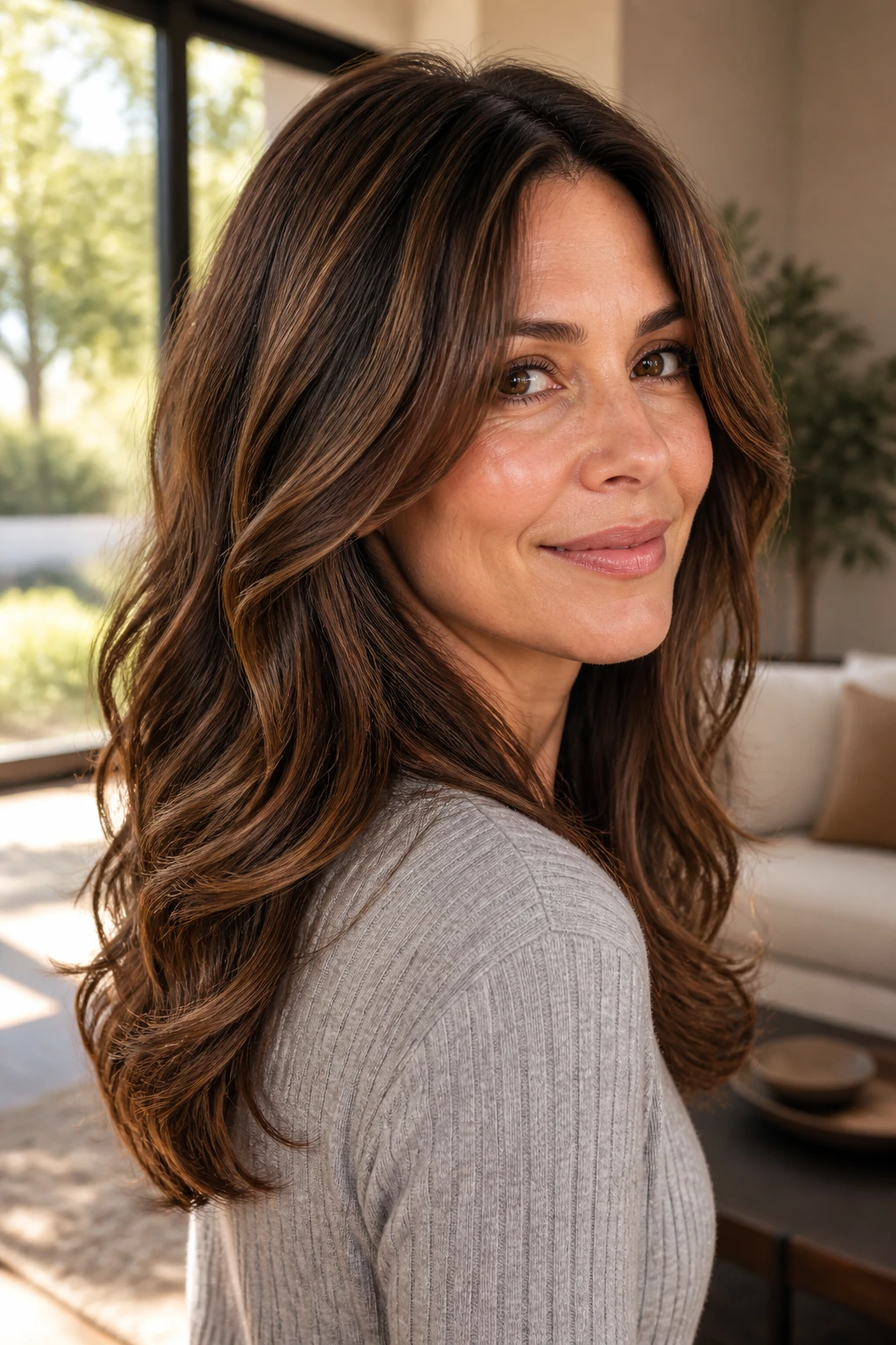 Portrait of a woman with U-shaped layers preserving length