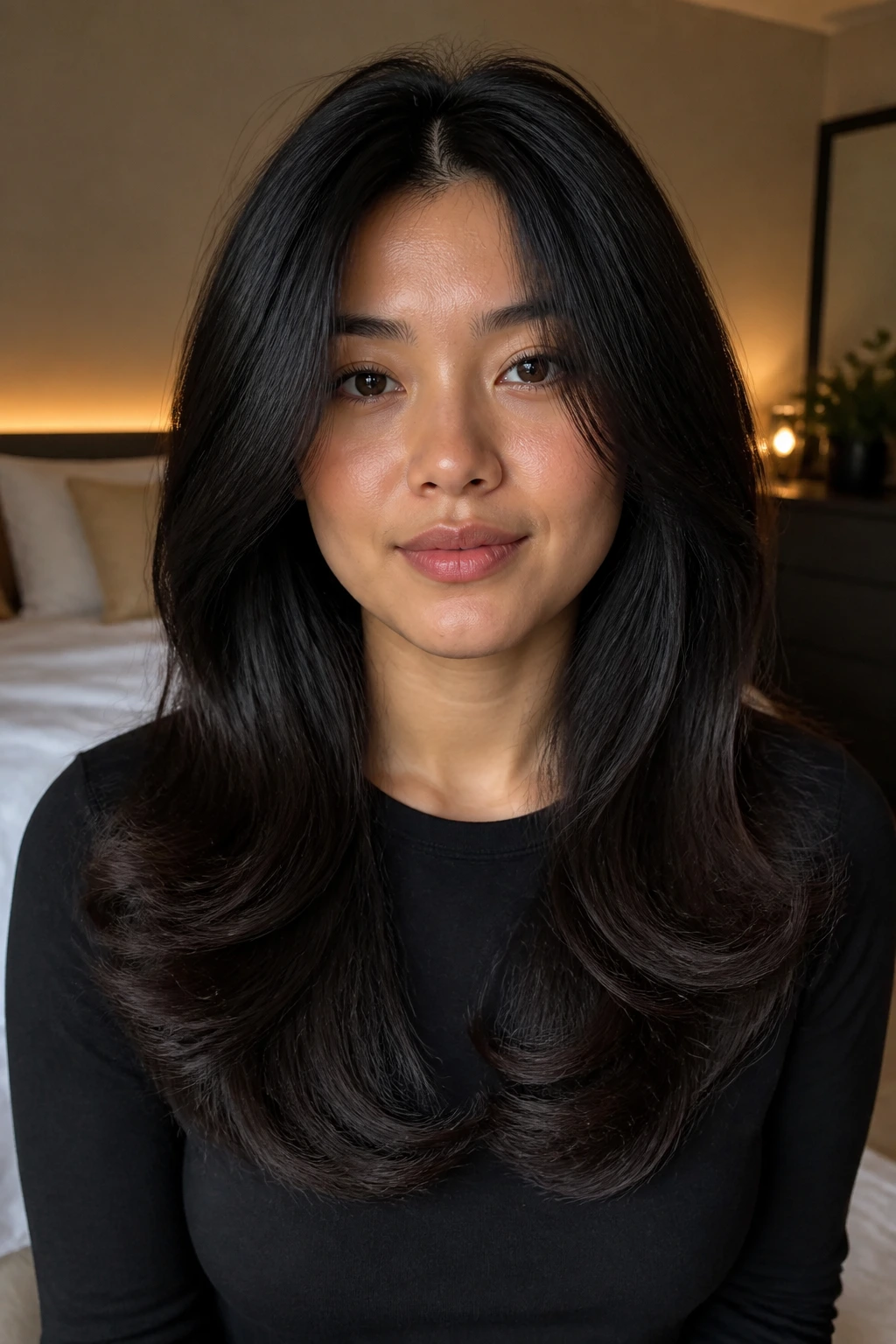 Portrait of a person with a U-shaped length and hidden bulk removal.