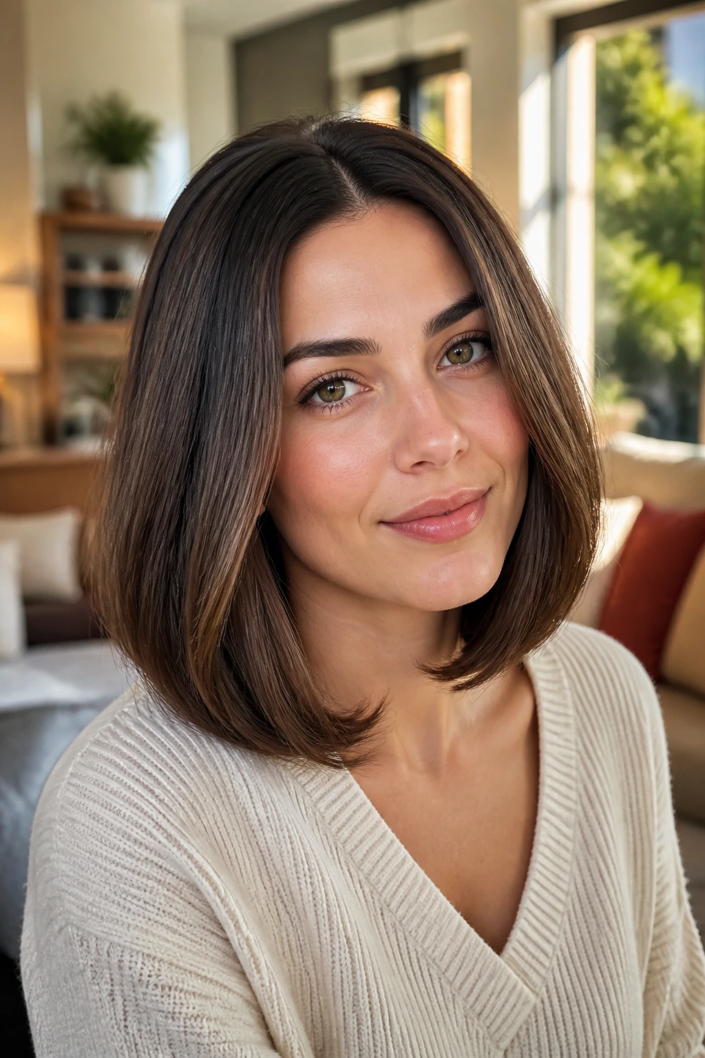 Close-up portrait of a real person with a U-shaped lob.