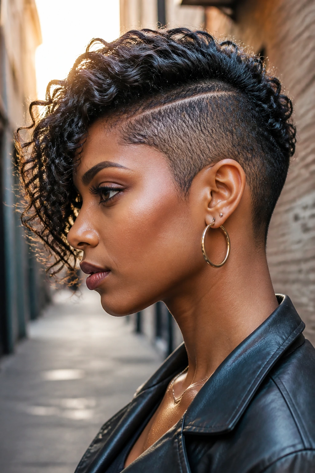 Side-profile of a real Black person with one-side undercut and long opposite side
