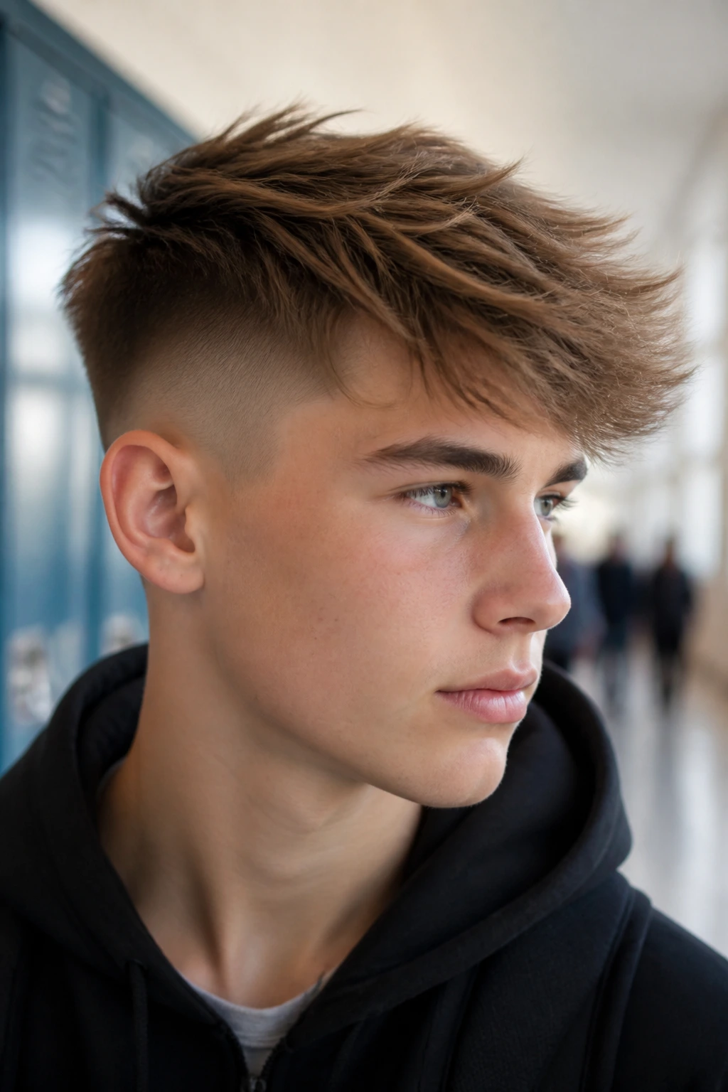 Teen boy with undercut and feathered top portrait