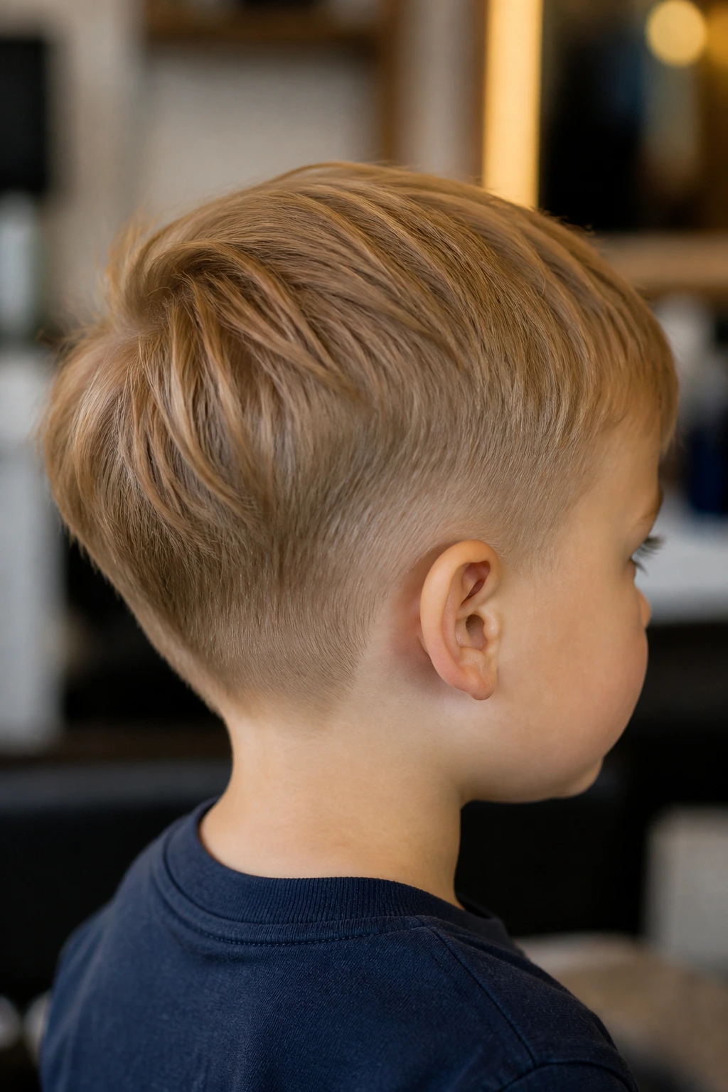 Toddler boy with softly stacked nape undercut variation.