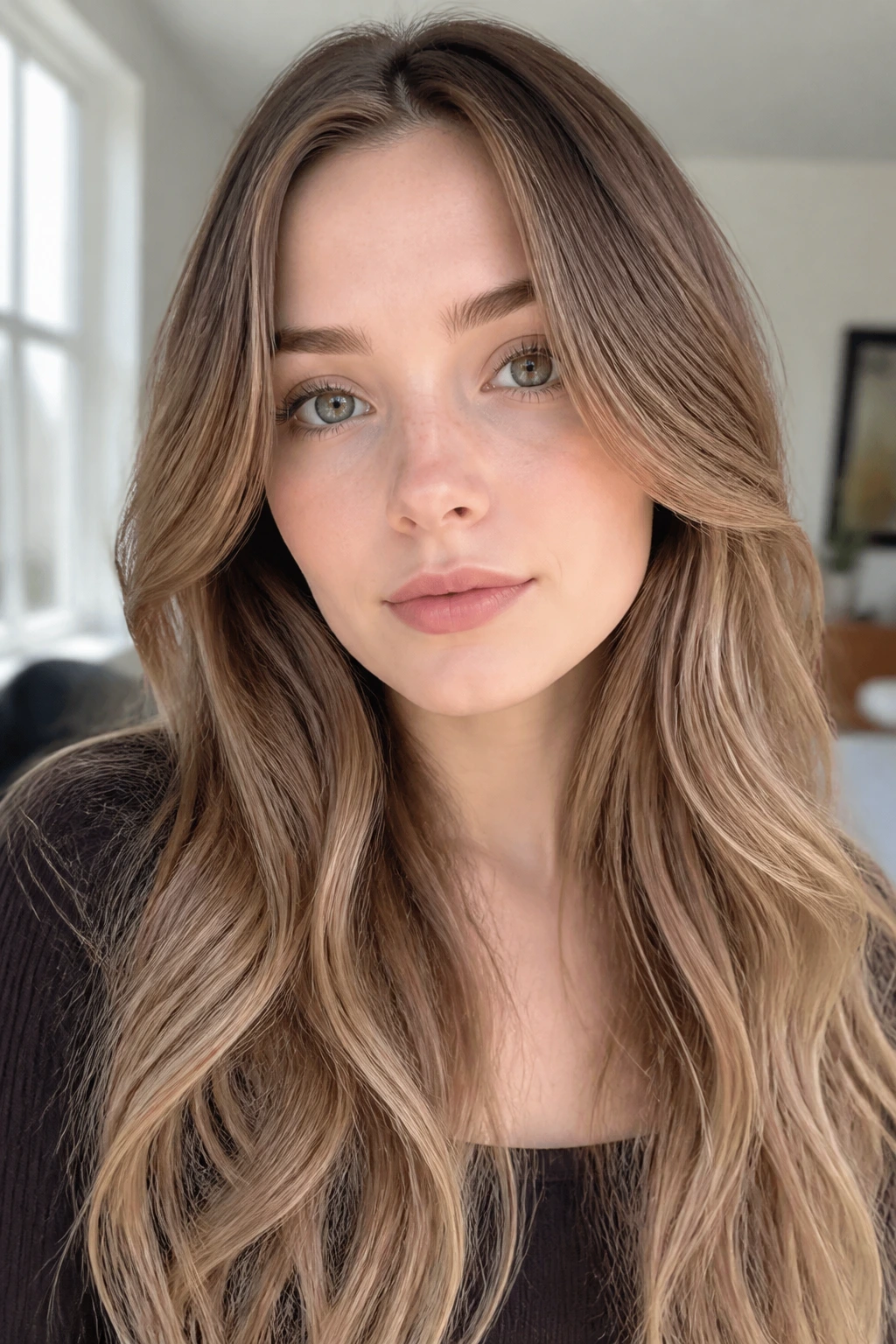 Close-up portrait illustrating undertone-friendly brown-blonde hair choices on pale skin under daylight.